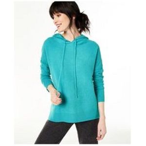 Charter Club Women's Cashmere Thermal Hoodie Sweater Blue Size Medium